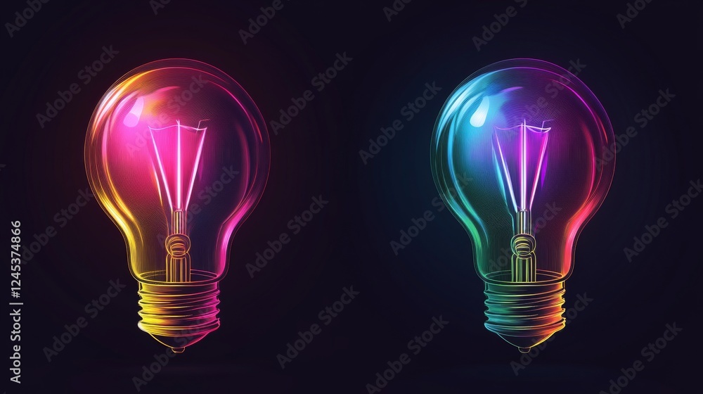 18.A sharp and clean vector lightbulb icon in outline style, featuring subtle color highlights and a halo of lines suggesting illumination, set on a neutral backdrop. 18.A sharp and clean vector lightbulb icon in outline style, featuring subtle color highlights and a halo of lines suggesting illumination, set on a neutral backdrop.