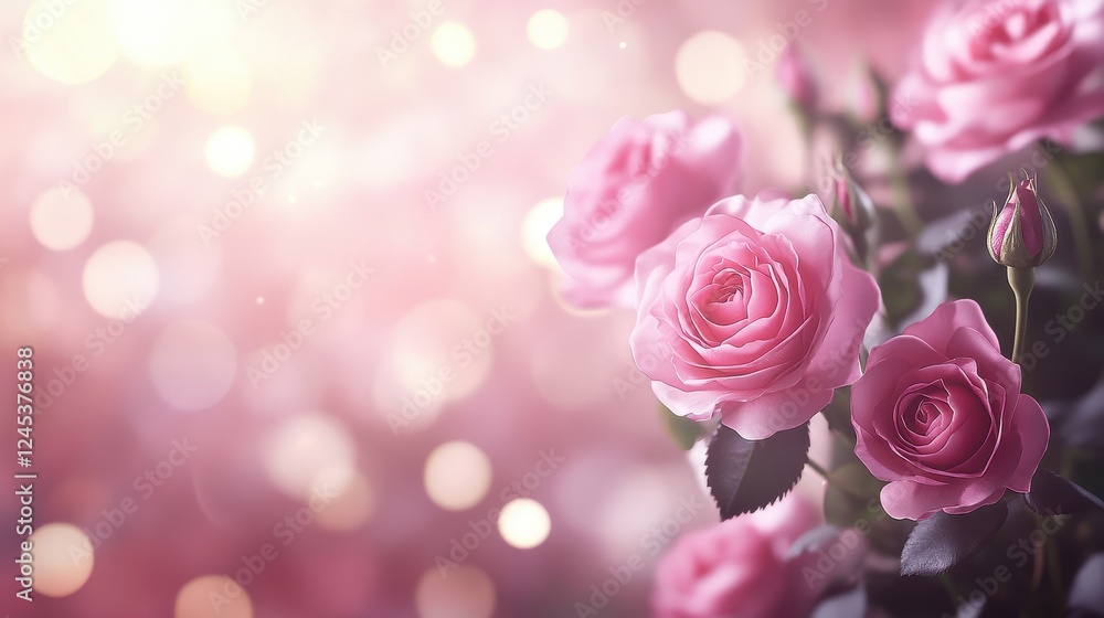 Pink Roses Bloom Soft Bokeh Background Pink Roses Bloom Soft Bokeh Background