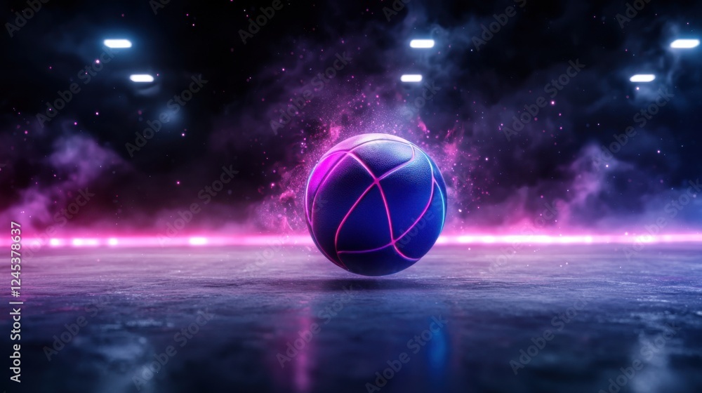 Glowing Volleyball Soaring Above Futuristic Court in Cosmic Atmosphere Dynamic Sports with Neon Lights Reflections and Cosmic Background Glowing Volleyball Soaring Above Futuristic Court in Cosmic Atmosphere Dynamic Sports with Neon Lights Reflections and Cosmic Background