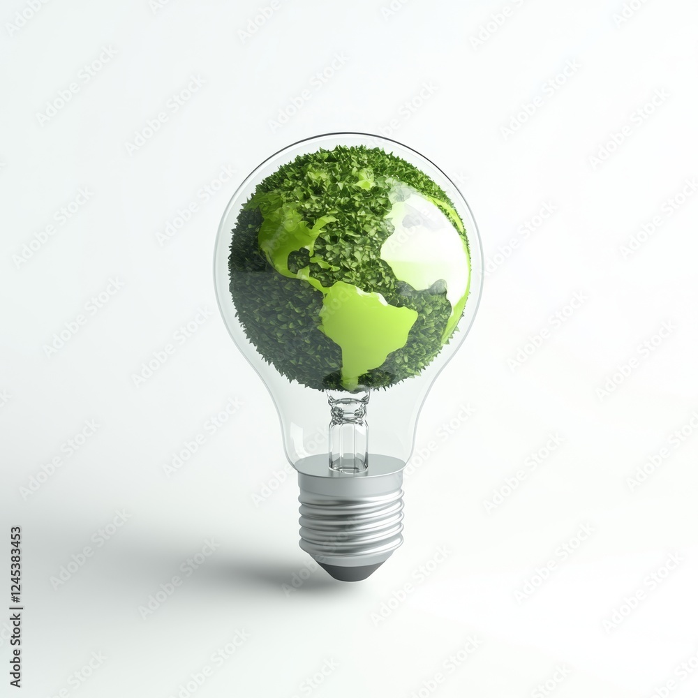 Green Earth Inside Lightbulb, Studio Shot, Sustainability Concept