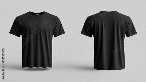 Black T-shirts front and back view.
