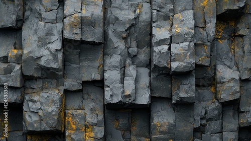 Dark gray basalt columns geological formation background photo