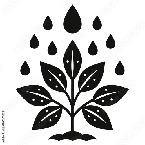 silhouette vector of rain soaked plant 