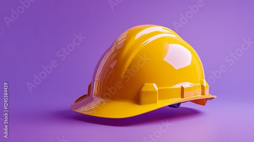 A premium yellow worker's helmet with a modern look, soft lavender gradient background  photo