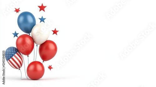 Patriotic Balloons with Stars on White Background