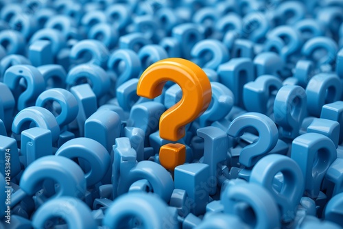 Orange Question Mark Standing Out Among Numerous Blue Question Marks 3D Render