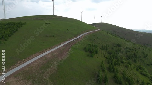 4k aerial video capturing wind power generation at Fengning Bashang Yunzhong Grassland photo