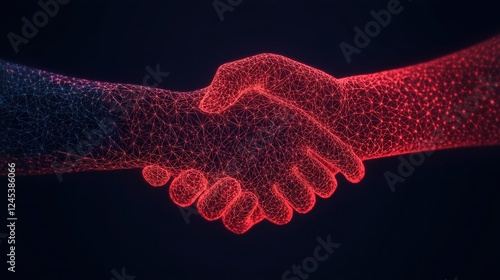 Glowing digital handshake symbolizing collaborative partnership strategic alliance or successful business Concept of technology driven connection teamwork and innovation photo