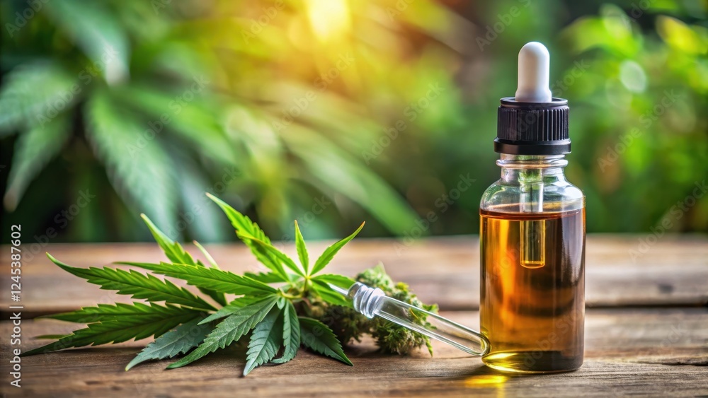 small glass bottle with pipette filled with cannabis oil, small bottle, herbal remedy small glass bottle with pipette filled with cannabis oil, small bottle, herbal remedy