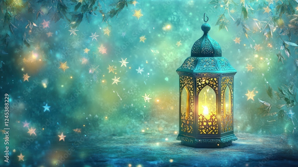 Ornate Ramadan Lantern with Mystical Glow Ornate Ramadan Lantern with Mystical Glow