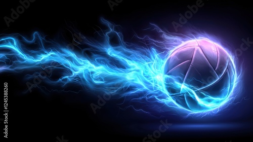 Glowing illuminated volleyball in dynamic high speed mid air action with colorful energy trails and futuristic sci fi visual effects photo