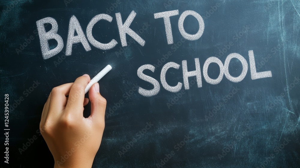 Back to school chalkboard with hand holding chalk Back to school chalkboard with hand holding chalk