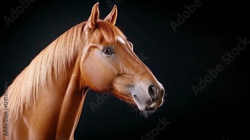 Close-up Profile of Majestic Chestnut Horse on Black Background