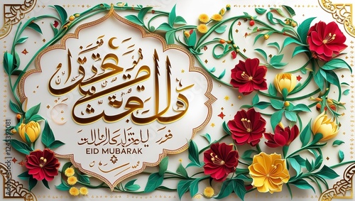 A Vibrant Eid Mubarak Greeting Card. photo