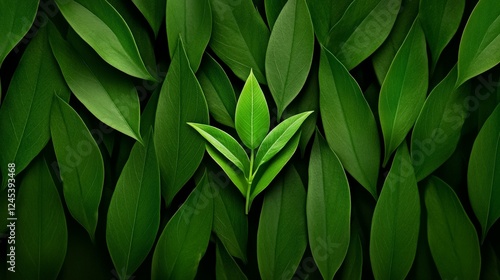 Wallpaper Mural Green Leaves Harmony: A striking composition of lush, green leaves, creating a dense, vibrant pattern, perfect for conveying themes of freshness and natural beauty. Torontodigital.ca