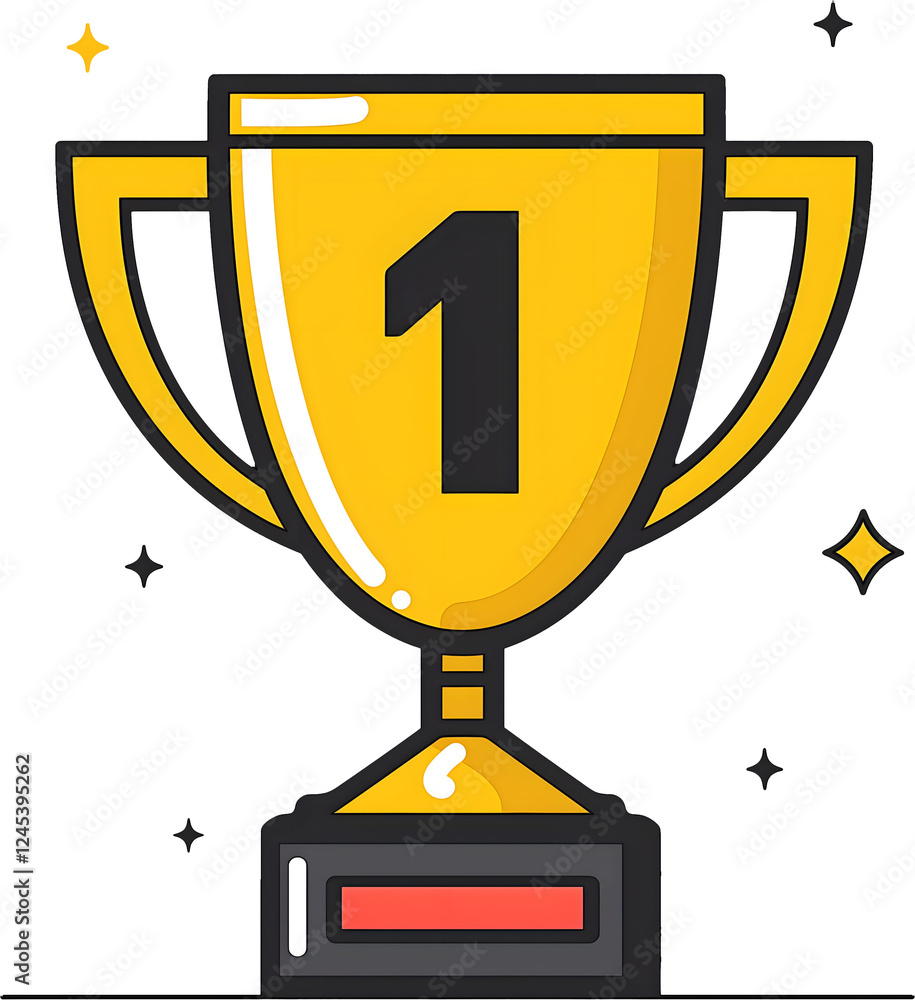 Golden Trophy with Number One, Symbol of Achievement and Victory on Black Background with Sparkles Golden Trophy with Number One, Symbol of Achievement and Victory on Black Background with Sparkles