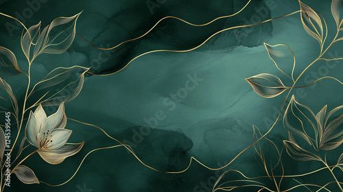 Green Onyx color marble luxury, with gold streaks, website background, green marble gradient background with golden lines