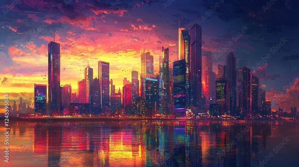 Fototapeta premium Dreamy Sunset Cityscape Romance