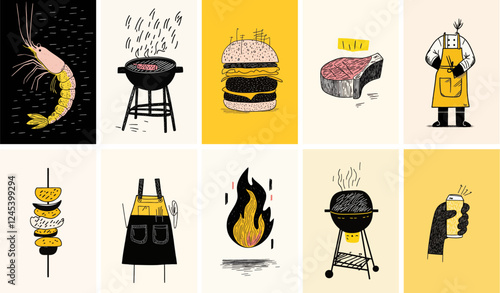 Set of summer barbeque Hand drawn style illustration design elements