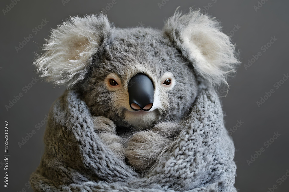 Obraz premium Cozy Koala Wrapped in a Warm Knit Scarf