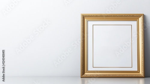 Employee Appreciation Day Concepts. Empty gold picture frame against a light wall background. photo