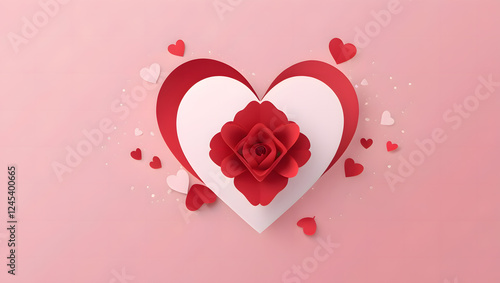 Valentine’s Day Elegant Heart – Red Ribbon Heart Shape on Background Romantic Heart Frame with Floral & Filigree