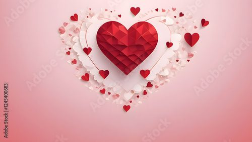 Valentine’s Day Elegant Heart – Red Ribbon Heart Shape on Background Romantic Heart Frame with Floral & Filigree