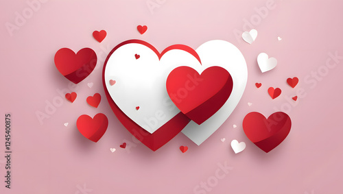 Valentine’s Day Elegant Heart – Red Ribbon Heart Shape on Background Romantic Heart Frame with Floral & Filigree