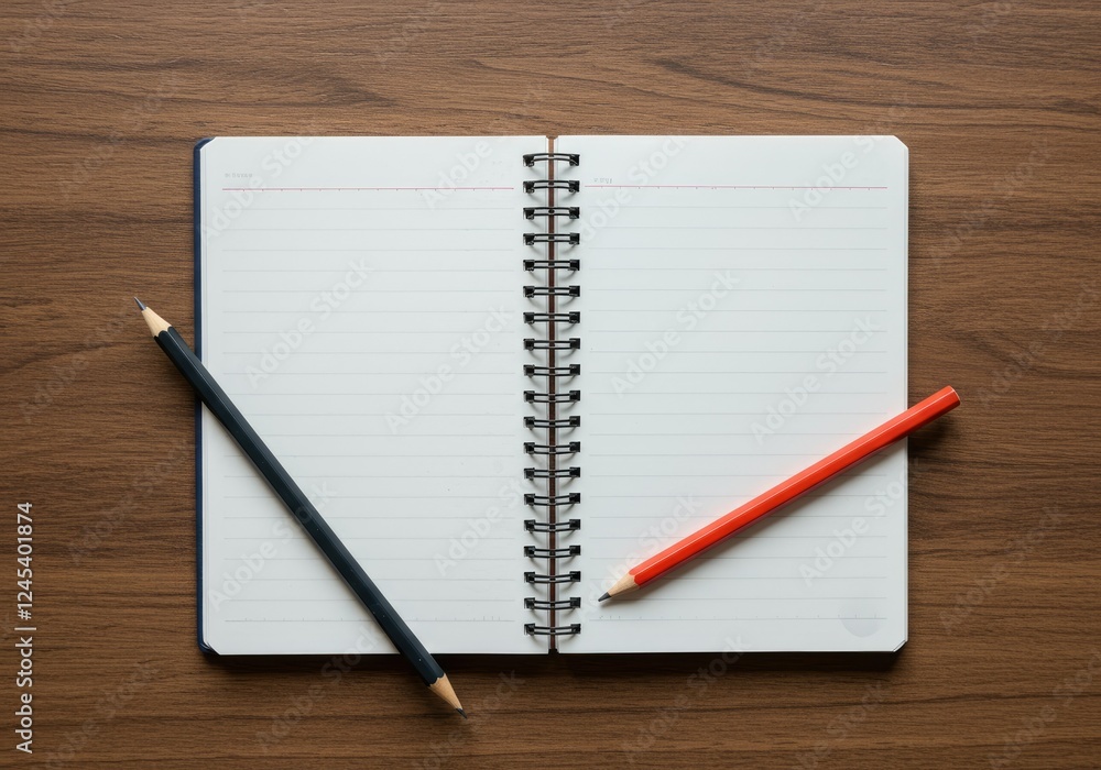 top view notebook and pencil arrangement