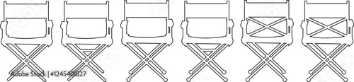 Vintage monochrome Director Chair icon set, use in video production or movie and cinema industry, Movie Clapper. Mockup, isolated on transparent background, doodle drawing elements graphic design