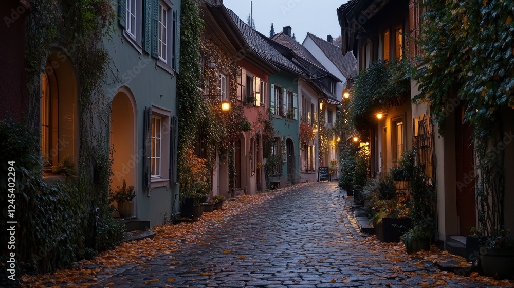 Enchanted European Alleyway: A Twilight Stroll Through Cobblestone Streets Enchanted European Alleyway: A Twilight Stroll Through Cobblestone Streets