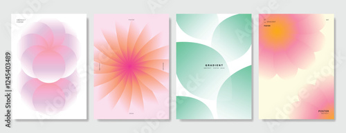 Modern gradient poster background vector set. Minimalist cover template with vibrant perspective geometric prism shapes in blurred. Ideal design for social media, cover, banner, flyer.