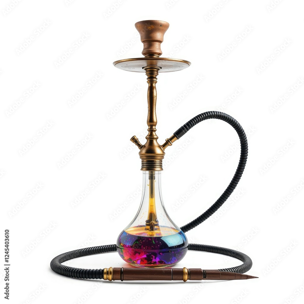 Elegant Gold Hookah with Colorful Water Base and Hose Elegant Gold Hookah with Colorful Water Base and Hose