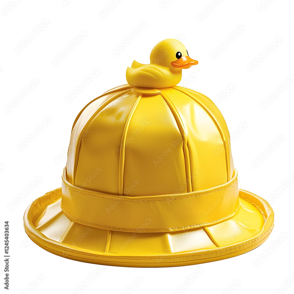 Fototapeta premium Bright Yellow Rubber Ducky Dome Bathroom Accessory on Clean White Background