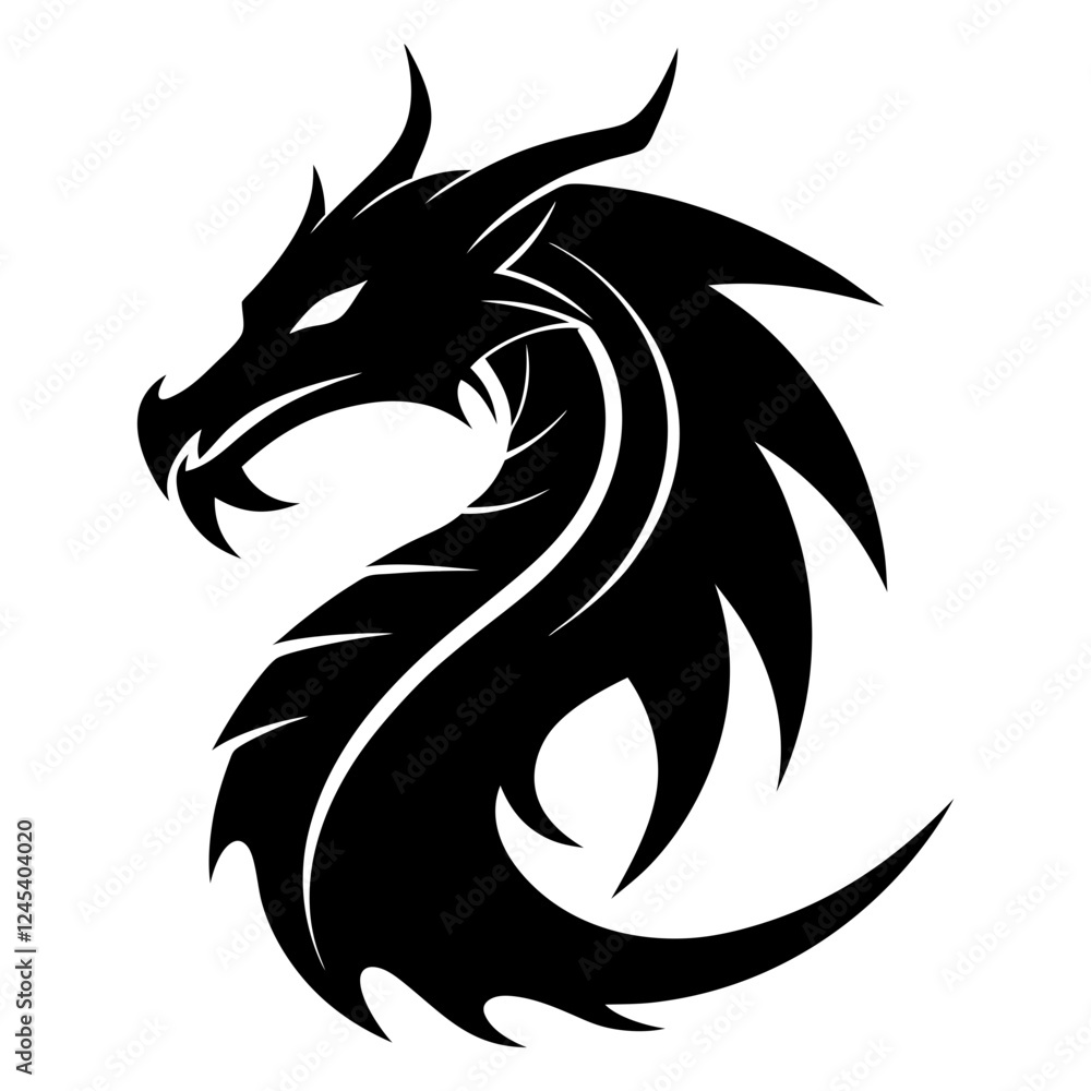 Fotografie dragon head tattoo design, vector illustration, Dragon logo