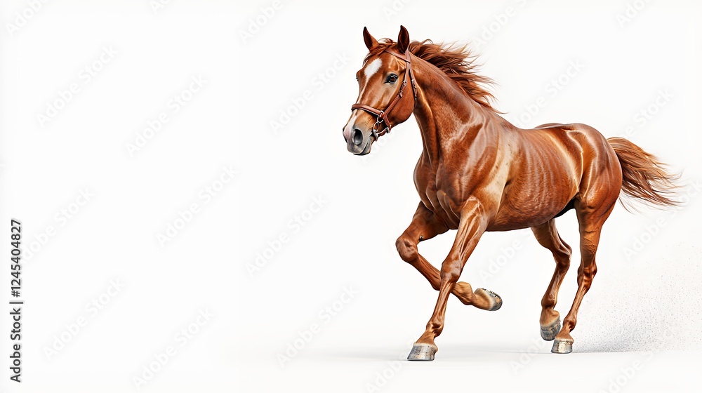 Obraz premium Chestnut Horse Running Dynamically On White Background