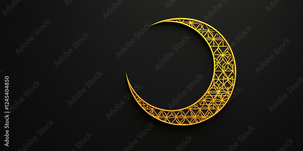 Ramadan Concepts. Golden crescent moon design on a dark background.