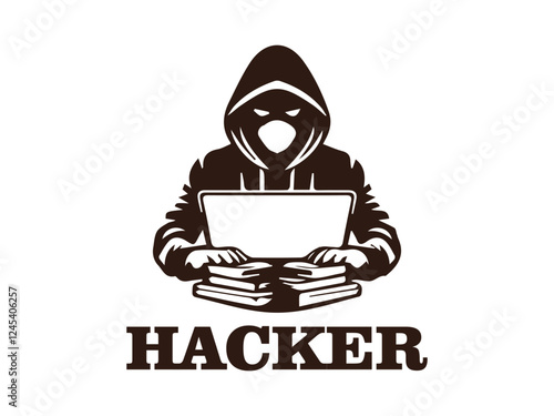 Illustration hacker criminal security internet logo vector and background logo veckor Hacker and shield  symbol for hacker protection 