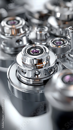 Wallpaper Mural Close up of metallic robotic system with intricate components and details. shiny surfaces reflect light, showcasing advanced technology and Torontodigital.ca