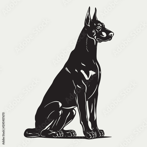 Dog Silhouette Doberman Vector Black and White