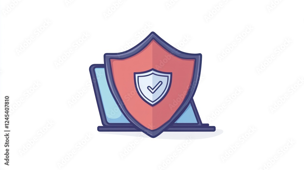 Cybersecurity Protection: Laptop Secured by Shield Icon Cybersecurity Protection: Laptop Secured by Shield Icon