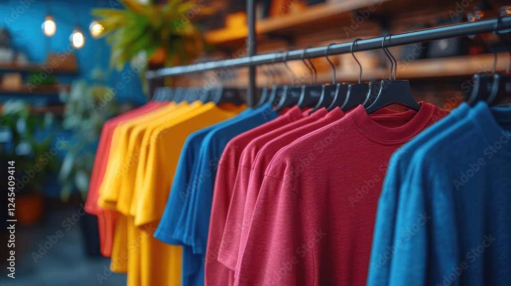 Obraz premium Clothing racks with coordinated color schemes displayed in a modern retail store