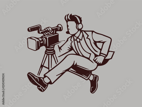 Man streaming or streaming video directly from a camera or cellphone, this man streaming image is suitable for logos, templets and backgrounds