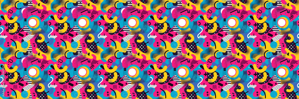 Seamless pattern with geometric shapes in the style. Multicolored vintage background with triangles, circles and squares for textile, fabric and Sudanese fabric art Seamless pattern with geometric shapes in the style. Multicolored vintage background with triangles, circles and squares for textile, fabric and Sudanese fabric art