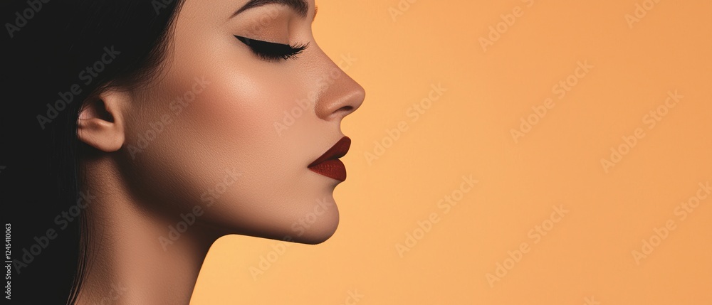 Women's Day Concepts. Elegant profile of a woman with bold makeup against a warm background. Women's Day Concepts. Elegant profile of a woman with bold makeup against a warm background.
