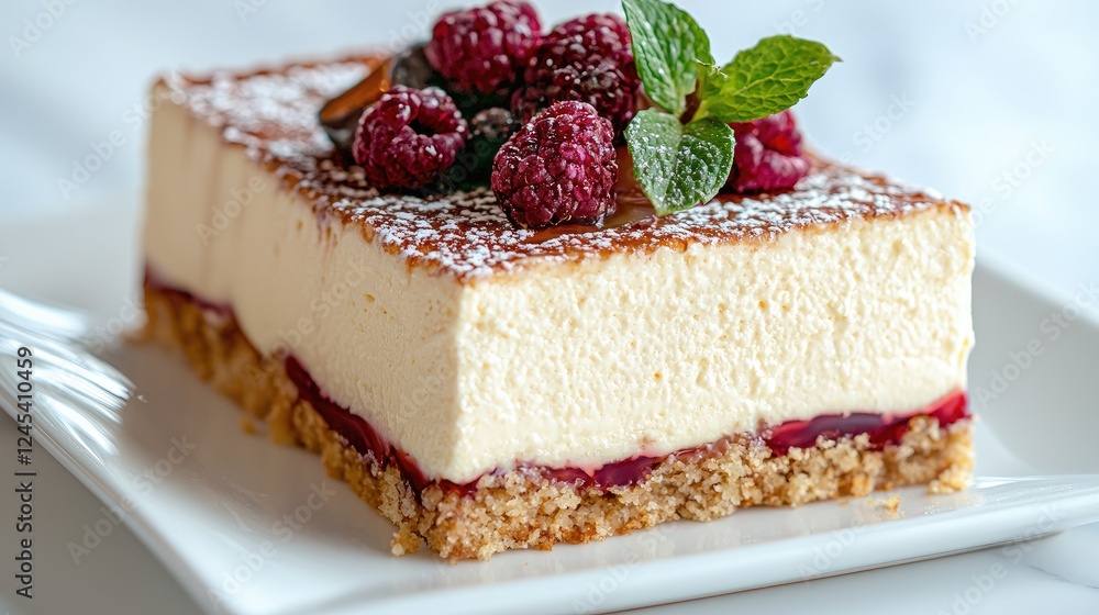 Raspberry Cheesecake Slice on Plate Raspberry Cheesecake Slice on Plate