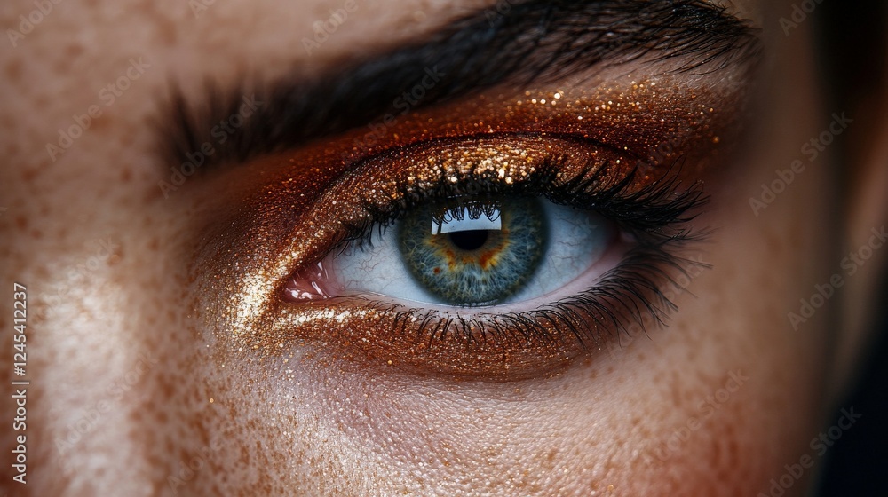 Golden Gaze: A close-up of an eye with shimmering golden eyeshadow, showcasing intricate details and a captivating gaze. Golden Gaze: A close-up of an eye with shimmering golden eyeshadow, showcasing intricate details and a captivating gaze.