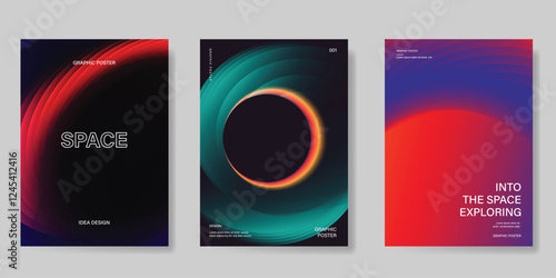 Planet and galaxy Space card vector set. Solar system with galaxy planets, asteroids, jupiter, saturn, mars, moon, ring line solar. Cosmic design for flyer, brochure, background, poster, cover. 