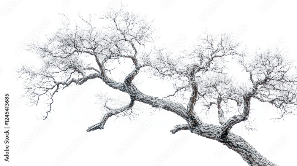 Fototapeta premium Snowy winter tree branch, isolated, nature, design, background