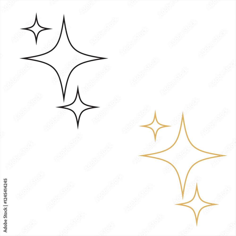 Gold and black sparkle stars icon. Set of golden and black star icons in different style. Shiny twinkle golden and black stars for decoration. vector illustration. EPS 10/AI Gold and black sparkle stars icon. Set of golden and black star icons in different style. Shiny twinkle golden and black stars for decoration. vector illustration. EPS 10/AI